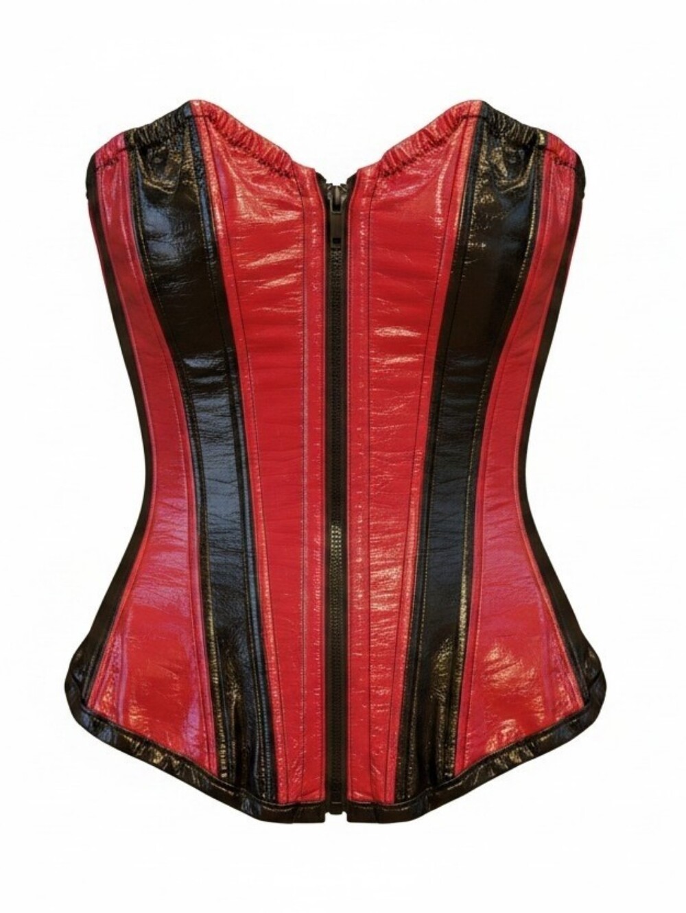 Dao Red and Black Front-Zip Faux Leather Corset Body Shaper Top, EUC, XXXS